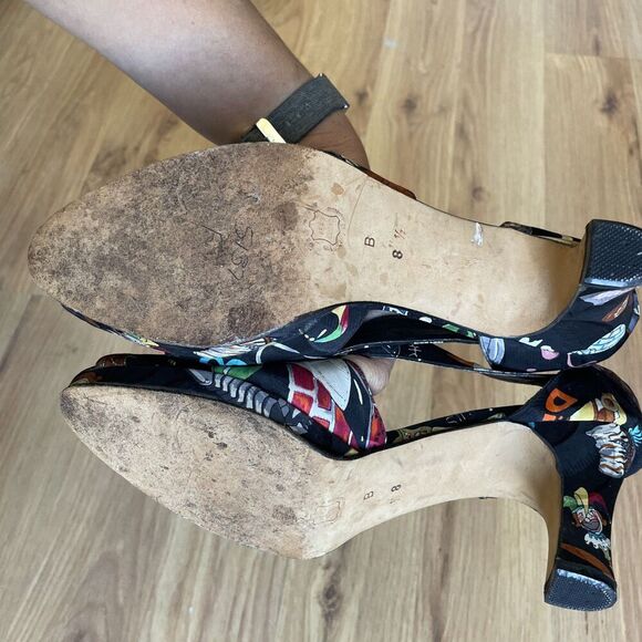 NICOLE MILLER Artelier Shoes Pop Art Print 100% Silk High Heels Pumps Sz 8.5 Vtg - Picture 9 of 13